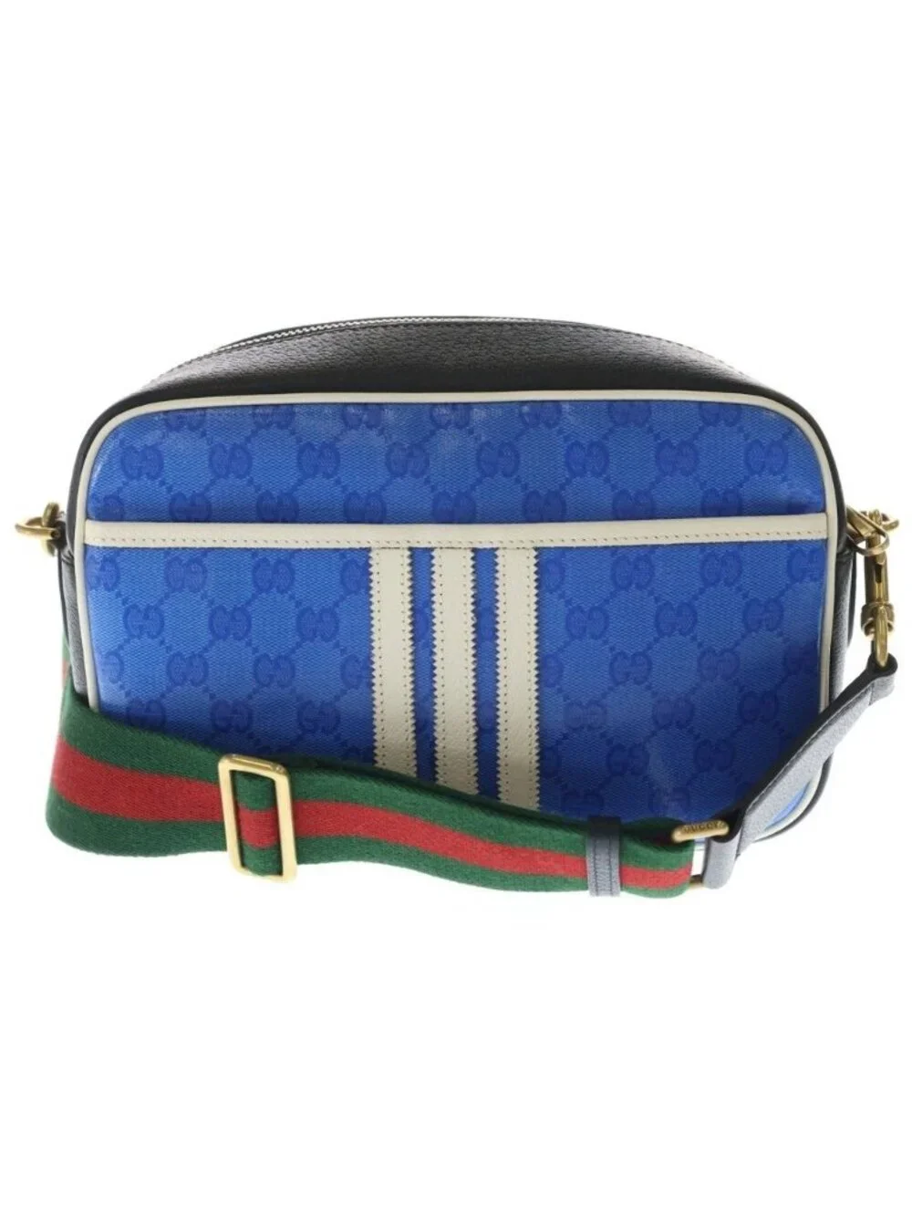 Gucci Adidas Logo Leather Shoulder Bag Black Blue